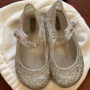 Mini Melissa Campana sz 8 toddler girl silver zig zag shoes designer shoes